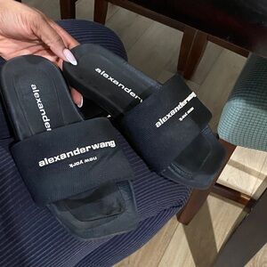 Alexander Wang Black Logo Slide Sandals